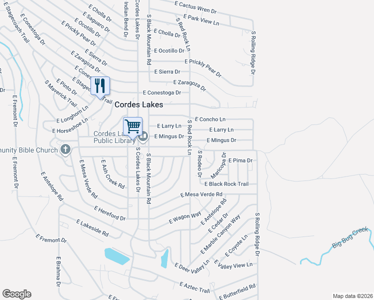 map of restaurants, bars, coffee shops, grocery stores, and more near 20656 East Quail Run Drive in Mayer