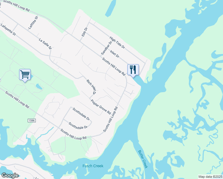 map of restaurants, bars, coffee shops, grocery stores, and more near 2393 Scotts Hill Loop Road in Wilmington