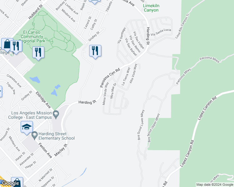 map of restaurants, bars, coffee shops, grocery stores, and more near 13040 Portola Way in Los Angeles