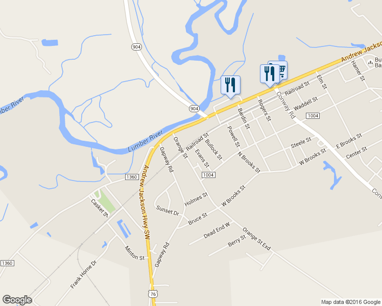 map of restaurants, bars, coffee shops, grocery stores, and more near 909 Railroad St in Fair Bluff
