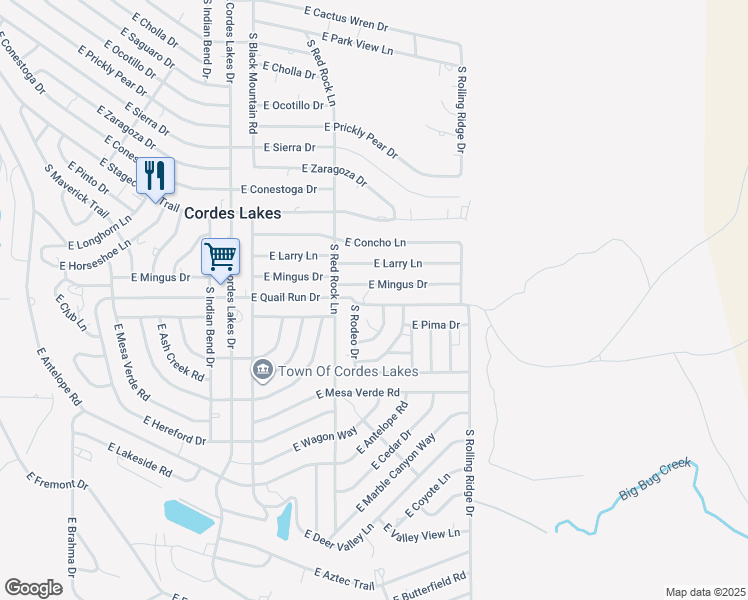 map of restaurants, bars, coffee shops, grocery stores, and more near 20735 E Mingus Dr in Mayer