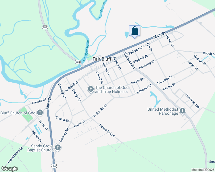 map of restaurants, bars, coffee shops, grocery stores, and more near 1215 Academy Street in Fair Bluff