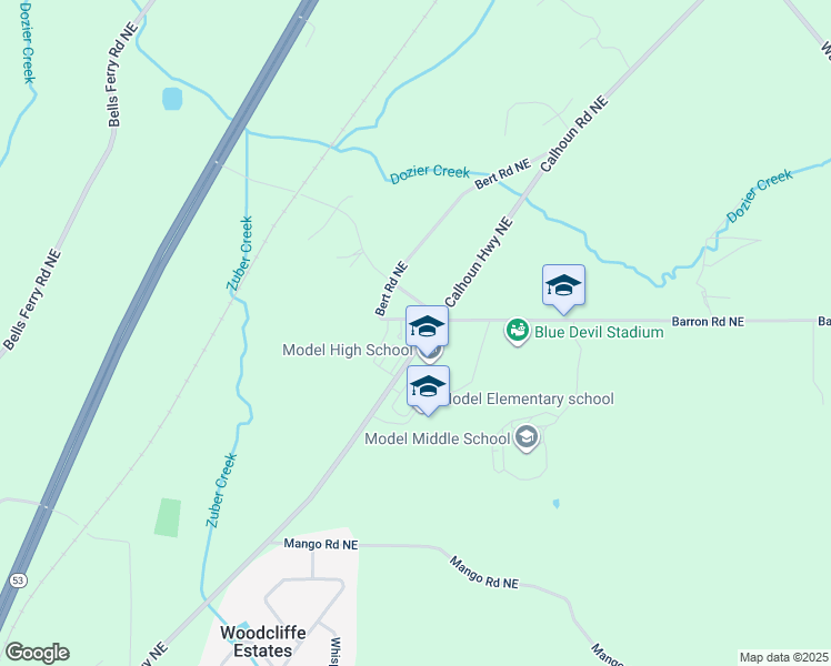 map of restaurants, bars, coffee shops, grocery stores, and more near 3277 Calhoun Road Northeast in Rome