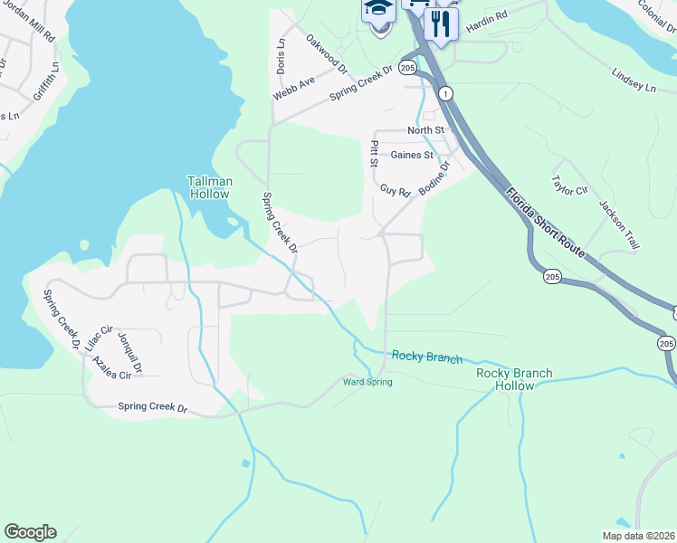 map of restaurants, bars, coffee shops, grocery stores, and more near 5520 Cedar Mill Drive in Guntersville