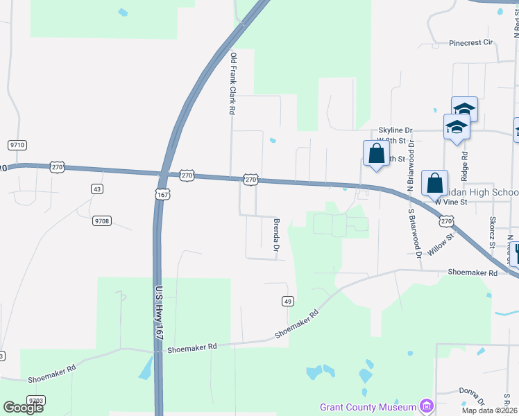 map of restaurants, bars, coffee shops, grocery stores, and more near 12 Brenda Drive in Sheridan