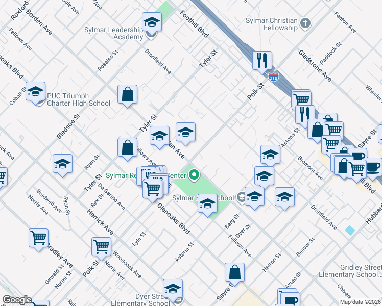 map of restaurants, bars, coffee shops, grocery stores, and more near 14375 Polk Street in Los Angeles