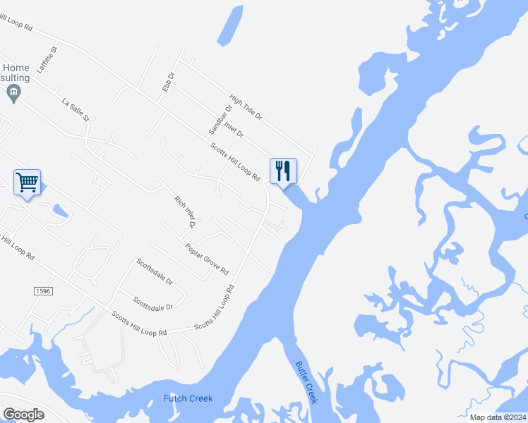 map of restaurants, bars, coffee shops, grocery stores, and more near 2485 Scotts Hill Loop Road in Wilmington