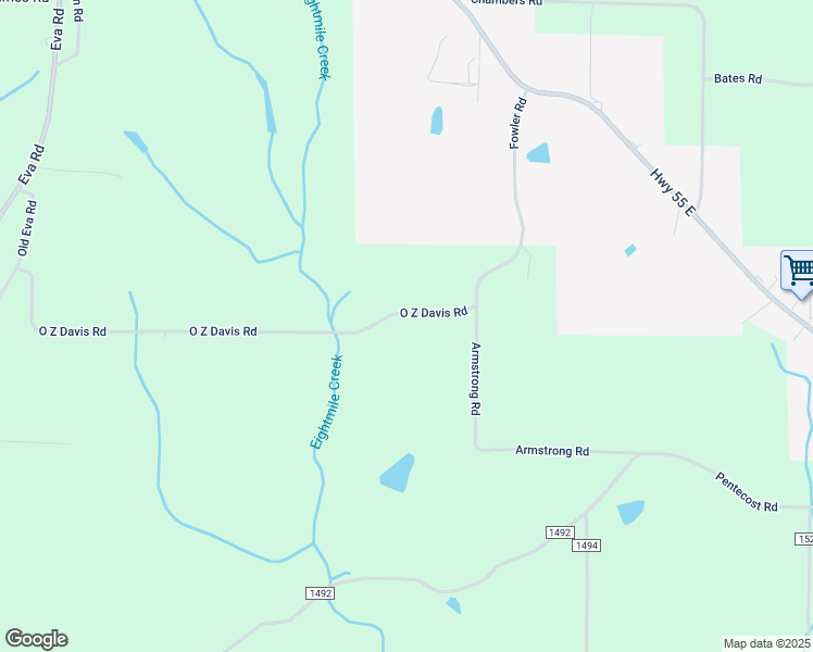 map of restaurants, bars, coffee shops, grocery stores, and more near 511 O Z Davis Road in Eva