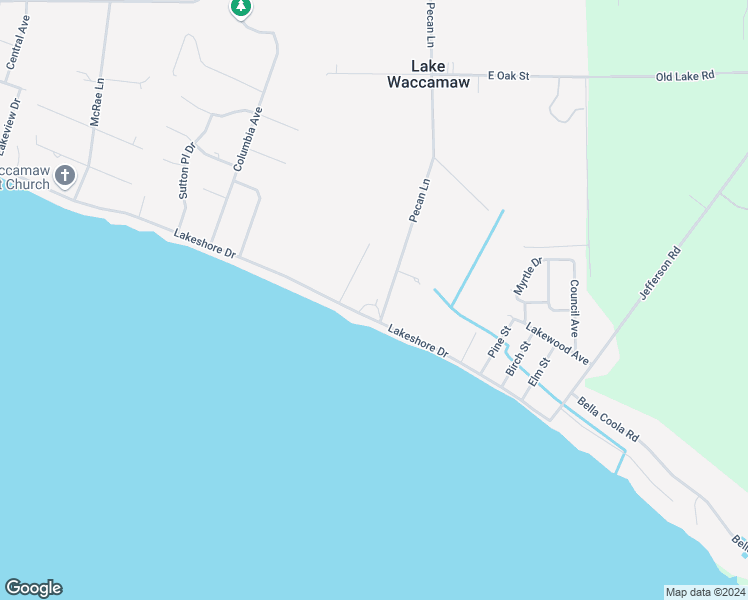 map of restaurants, bars, coffee shops, grocery stores, and more near 1404 Lakeshore Drive in Lake Waccamaw