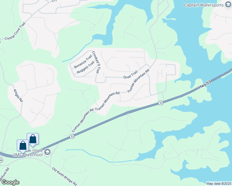 map of restaurants, bars, coffee shops, grocery stores, and more near Truman Mountain Road in Forsyth County