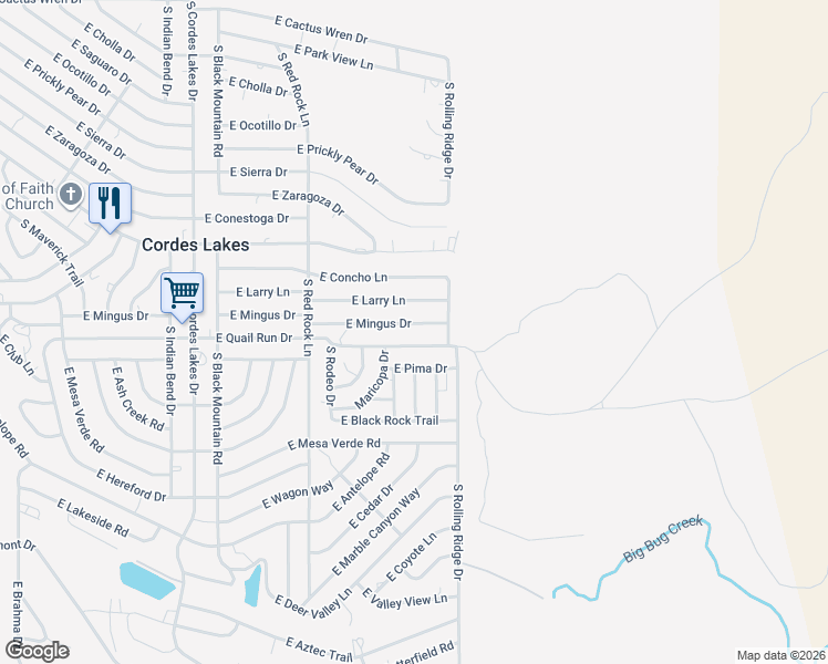 map of restaurants, bars, coffee shops, grocery stores, and more near 20903 East Mingus Drive in Cordes Lakes