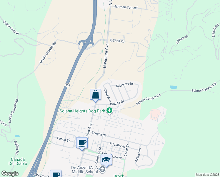 map of restaurants, bars, coffee shops, grocery stores, and more near 2993 Mohawk Avenue in Ventura