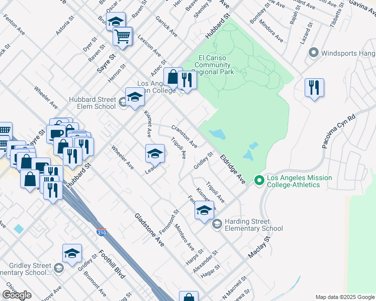map of restaurants, bars, coffee shops, grocery stores, and more near 13224 Tripoli Avenue in Los Angeles