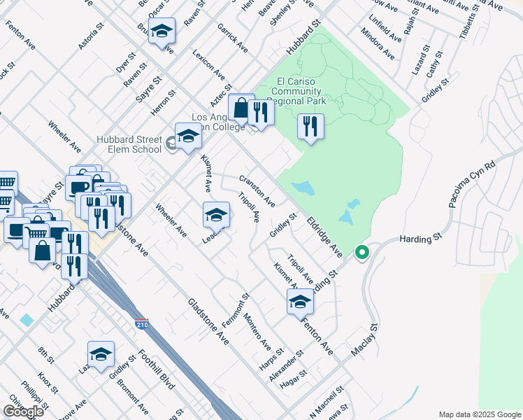 map of restaurants, bars, coffee shops, grocery stores, and more near 13224 Tripoli Avenue in Los Angeles