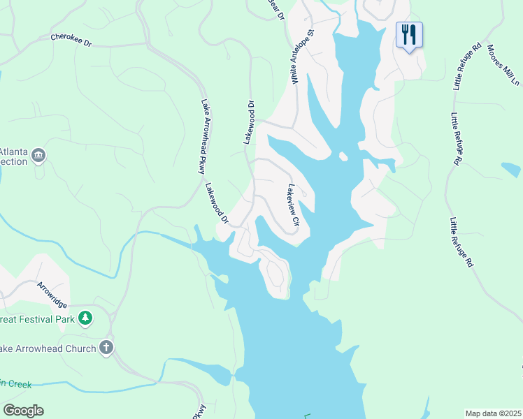 map of restaurants, bars, coffee shops, grocery stores, and more near 295 Lakewood Drive in Waleska