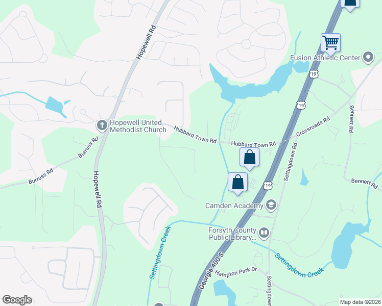 map of restaurants, bars, coffee shops, grocery stores, and more near 5760 Woodstone Drive in Cumming
