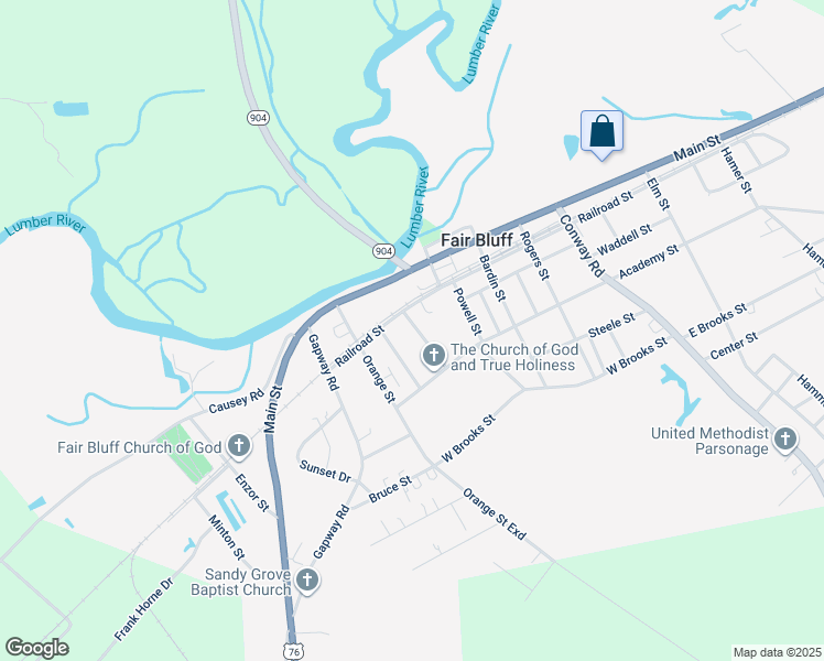map of restaurants, bars, coffee shops, grocery stores, and more near 78 Bullock Street in Fair Bluff