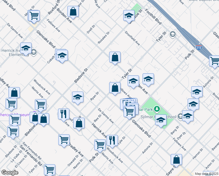 map of restaurants, bars, coffee shops, grocery stores, and more near 14667 Tyler Street in Los Angeles