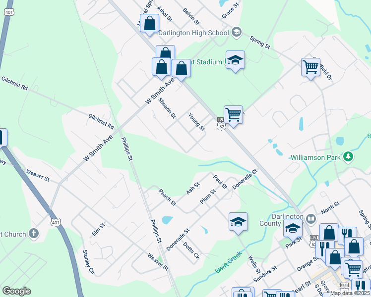 map of restaurants, bars, coffee shops, grocery stores, and more near 482 Anderson Road in Darlington