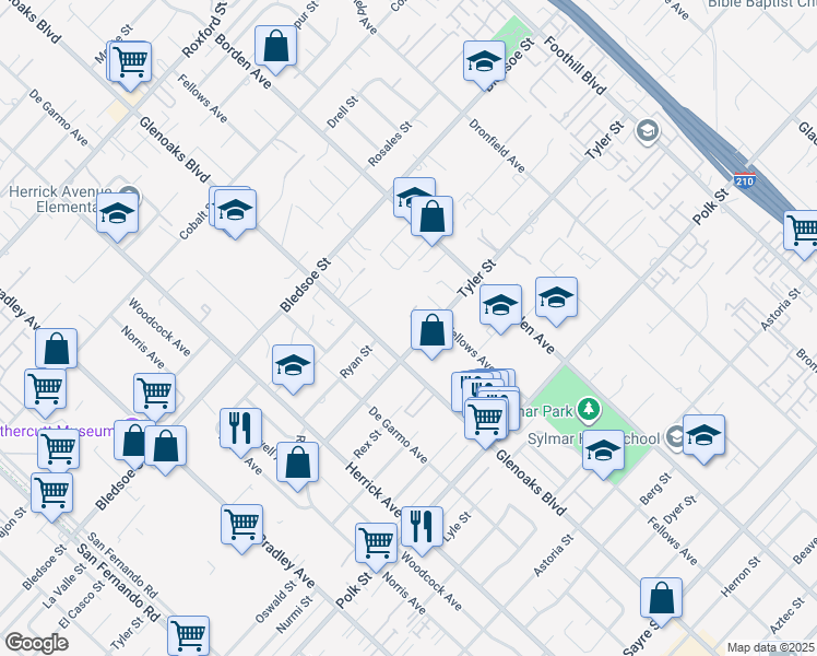 map of restaurants, bars, coffee shops, grocery stores, and more near 14667 Tyler Street in Los Angeles