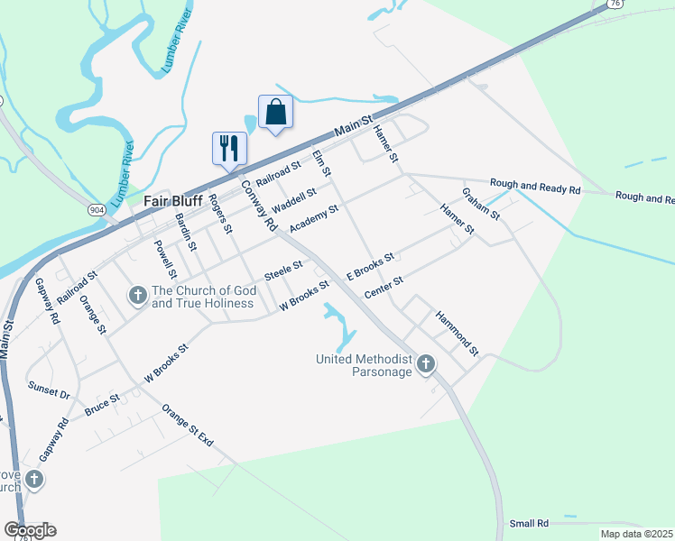 map of restaurants, bars, coffee shops, grocery stores, and more near 510 Conway Road in Fair Bluff