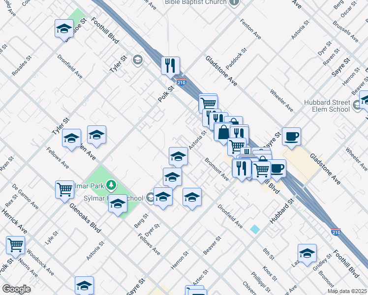 map of restaurants, bars, coffee shops, grocery stores, and more near 14039 Astoria Street in Los Angeles
