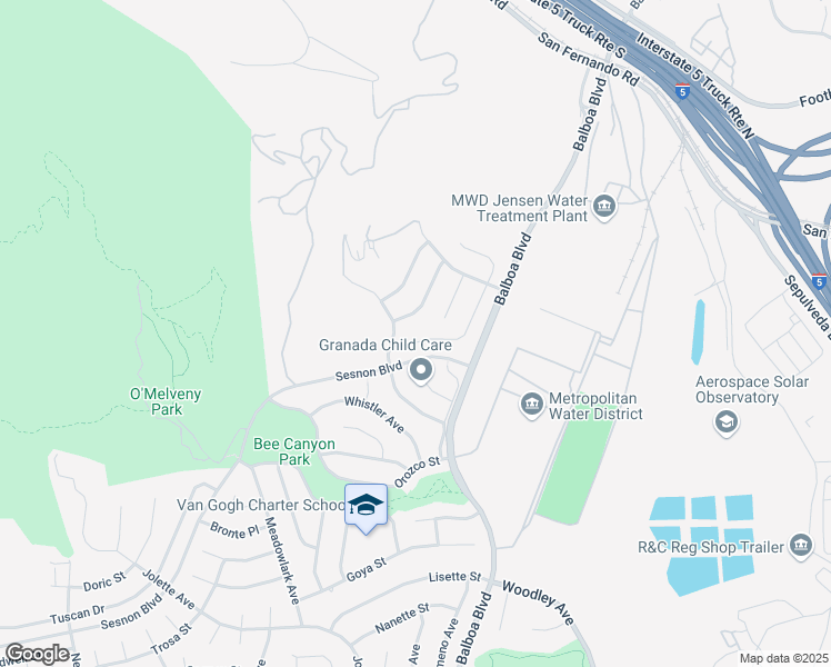 map of restaurants, bars, coffee shops, grocery stores, and more near 13247 Mission Tierra Way in Los Angeles