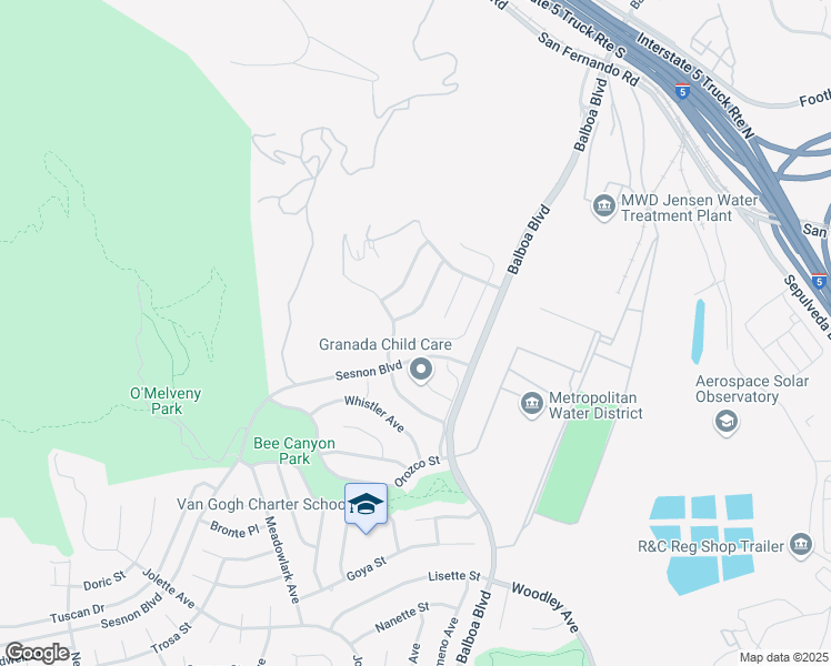 map of restaurants, bars, coffee shops, grocery stores, and more near 13247 Mission Tierra Way in Los Angeles