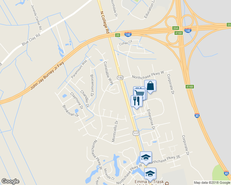 map of restaurants, bars, coffee shops, grocery stores, and more near 3225 Belmont Court in Wilmington