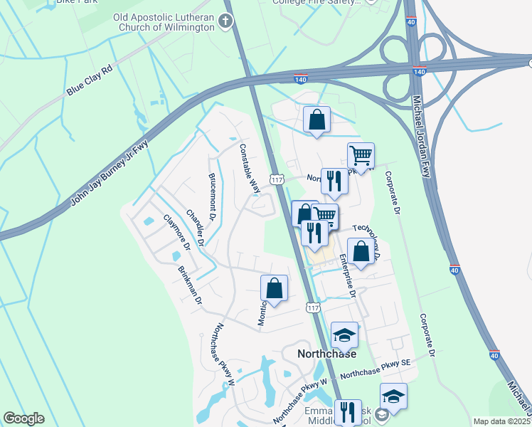 map of restaurants, bars, coffee shops, grocery stores, and more near 3220 Belmont Court in Wilmington