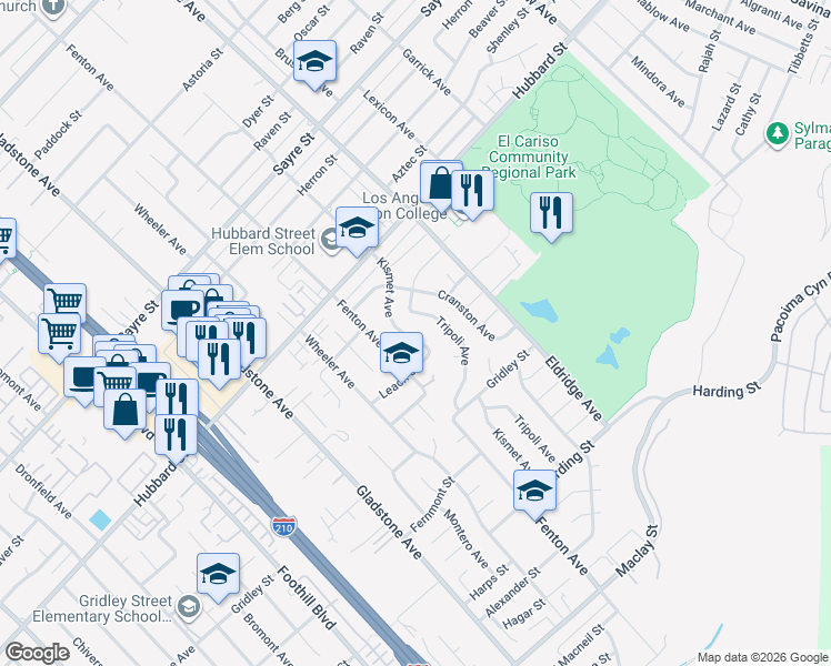 map of restaurants, bars, coffee shops, grocery stores, and more near 13238 Kismet Avenue in Los Angeles