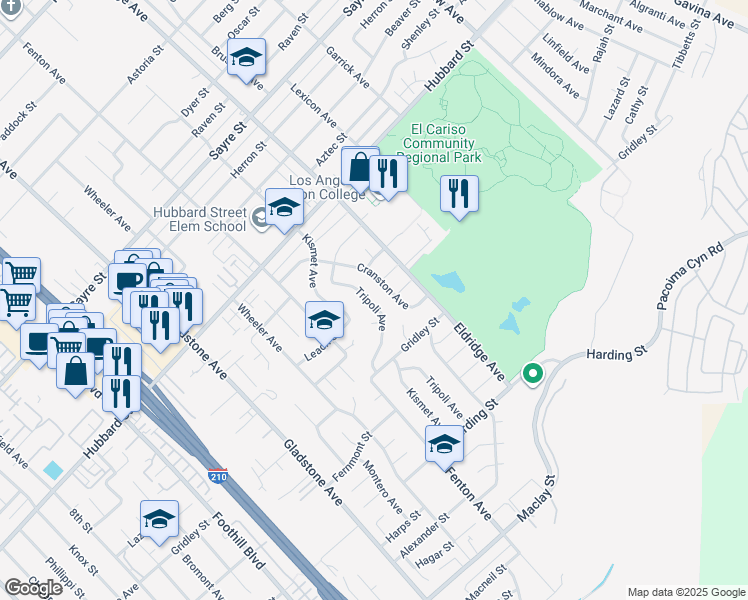 map of restaurants, bars, coffee shops, grocery stores, and more near 13242 Tripoli Avenue in Los Angeles