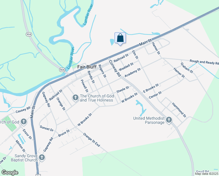 map of restaurants, bars, coffee shops, grocery stores, and more near 228 Rogers Street in Fair Bluff