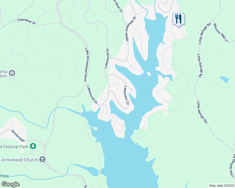 map of restaurants, bars, coffee shops, grocery stores, and more near 242 Lakeview Circle in Waleska