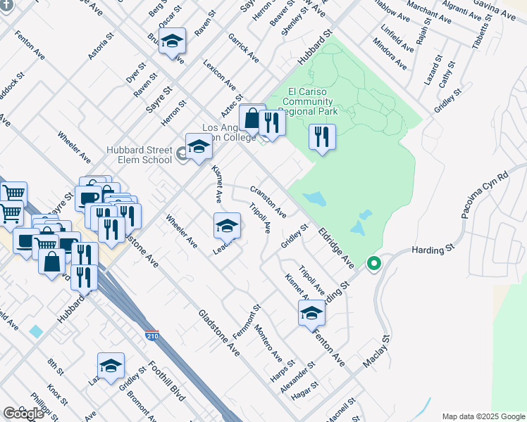 map of restaurants, bars, coffee shops, grocery stores, and more near 13240 Tripoli Avenue in Los Angeles