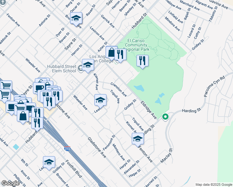 map of restaurants, bars, coffee shops, grocery stores, and more near 13240 Tripoli Avenue in Los Angeles