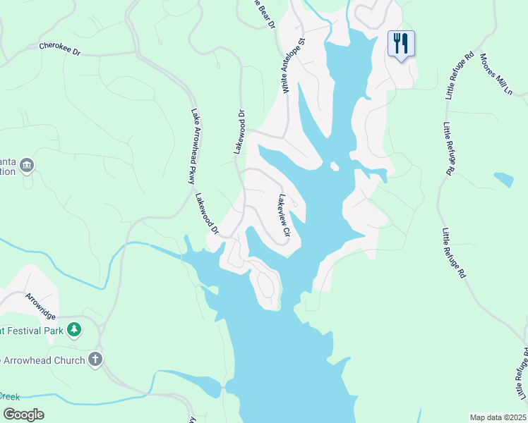 map of restaurants, bars, coffee shops, grocery stores, and more near 242 Lakeview Circle in Waleska