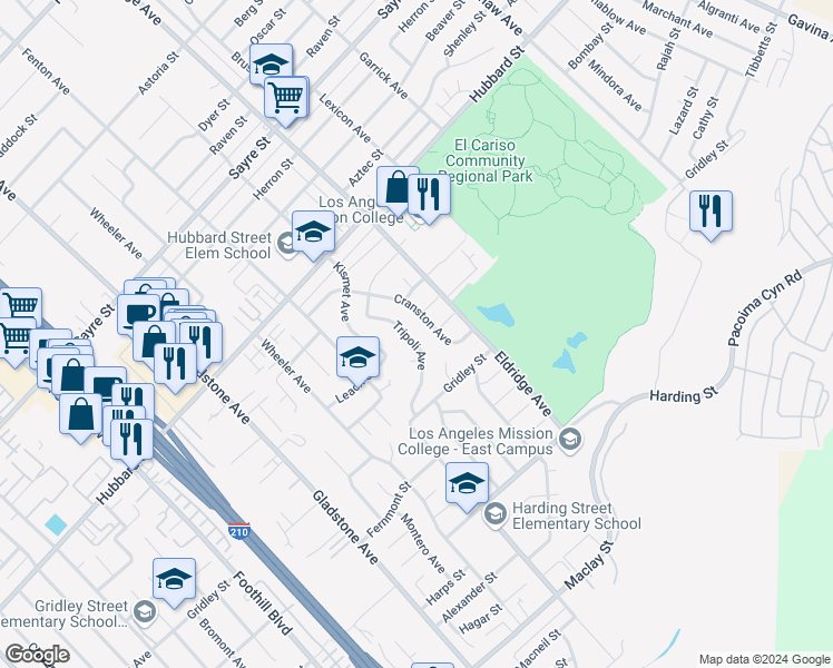 map of restaurants, bars, coffee shops, grocery stores, and more near 13242 Tripoli Avenue in Los Angeles