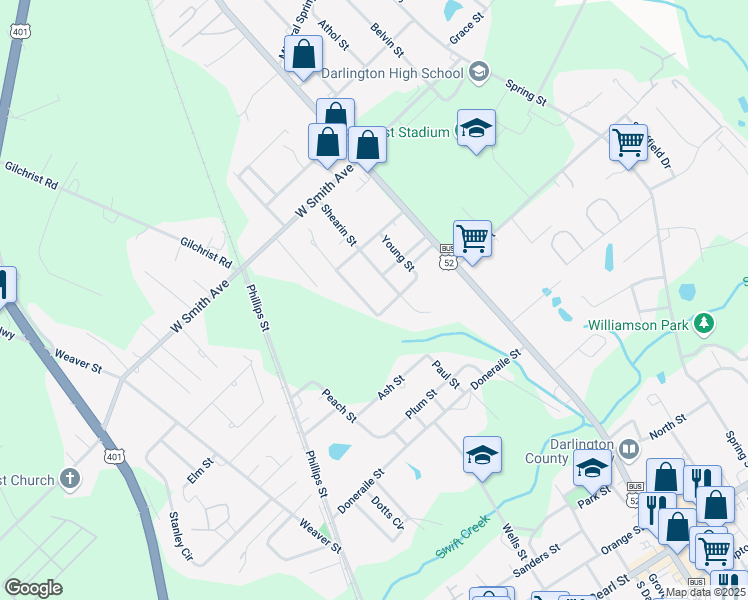map of restaurants, bars, coffee shops, grocery stores, and more near 482 Anderson Road in Darlington