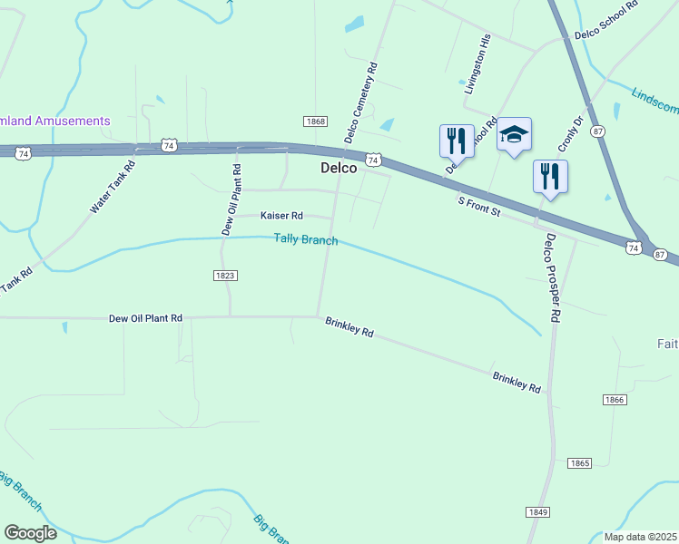 map of restaurants, bars, coffee shops, grocery stores, and more near 207 Kaiser Road in Delco