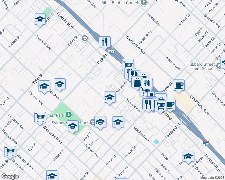 map of restaurants, bars, coffee shops, grocery stores, and more near 14039 Astoria Street in Los Angeles
