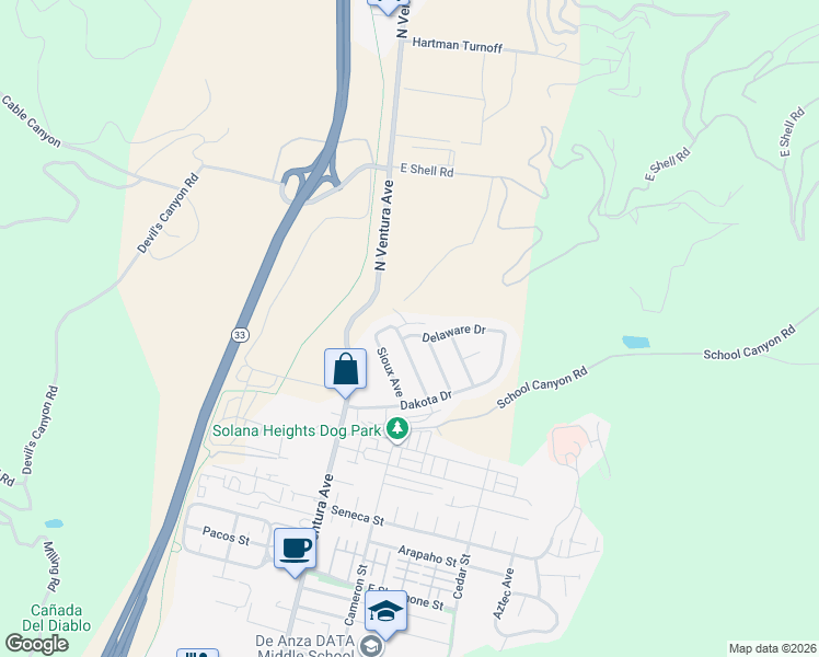 map of restaurants, bars, coffee shops, grocery stores, and more near 2993 Mohawk Avenue in Ventura
