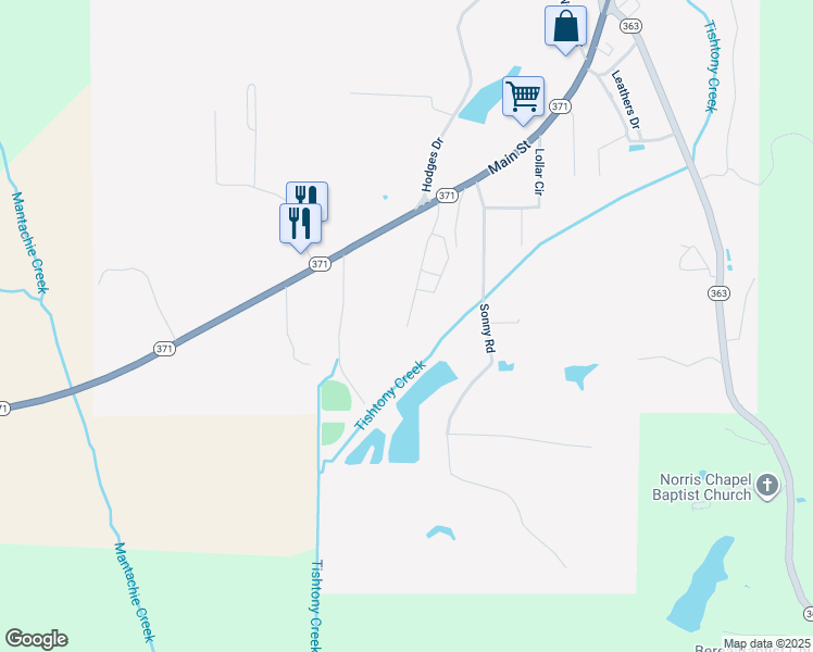 map of restaurants, bars, coffee shops, grocery stores, and more near 101 Ivie Lane in Mantachie