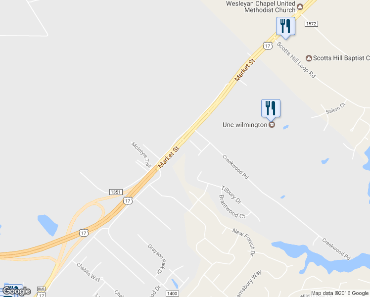 map of restaurants, bars, coffee shops, grocery stores, and more near 8840 Market Street in Wilmington