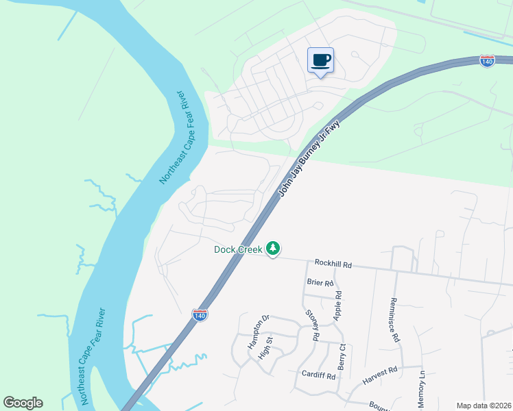 map of restaurants, bars, coffee shops, grocery stores, and more near 1339 Rockhill Road in Castle Hayne