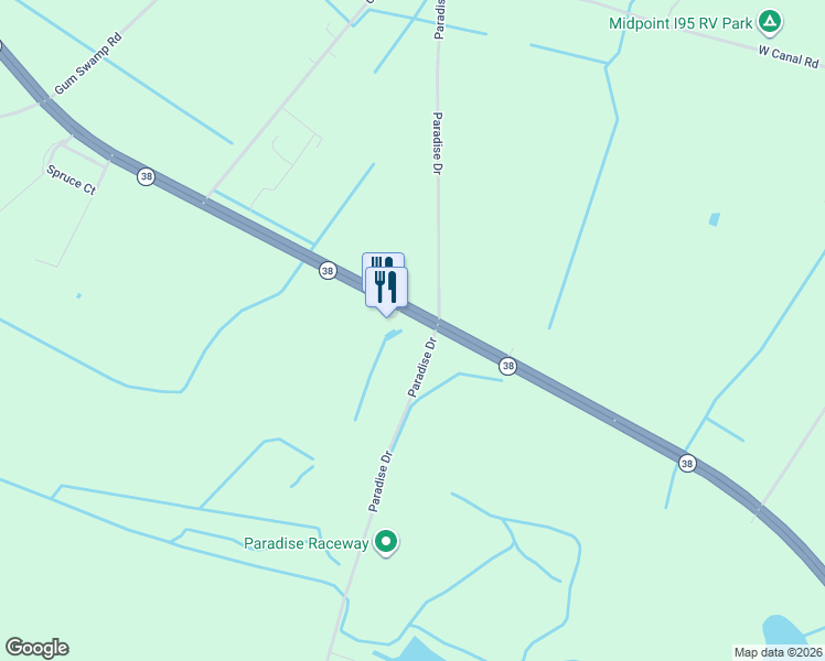 map of restaurants, bars, coffee shops, grocery stores, and more near 1301 Paradise Drive in Sellers