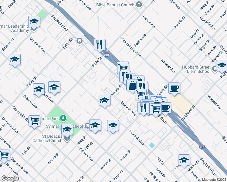 map of restaurants, bars, coffee shops, grocery stores, and more near 13983 Astoria Street in Los Angeles