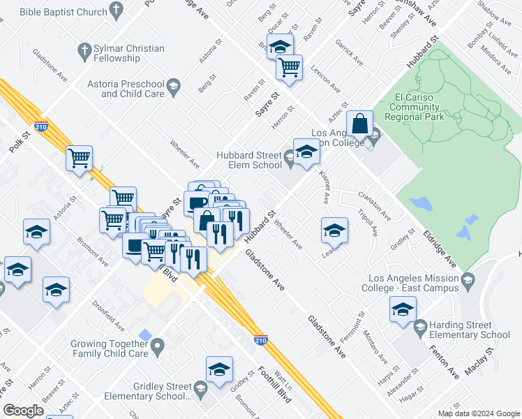 map of restaurants, bars, coffee shops, grocery stores, and more near 13282 Jacob Lane in Los Angeles