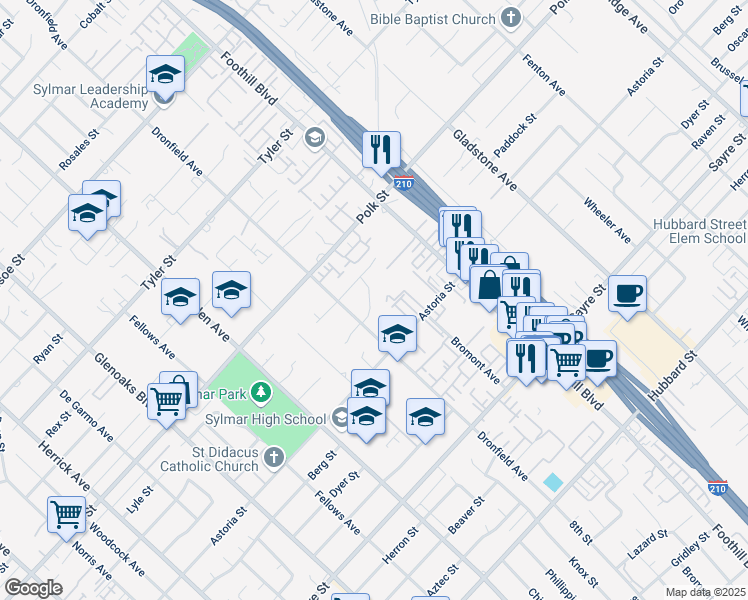 map of restaurants, bars, coffee shops, grocery stores, and more near 14152 Paddock Street in Los Angeles