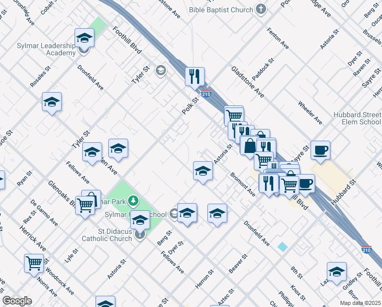 map of restaurants, bars, coffee shops, grocery stores, and more near 14152 Paddock Street in Los Angeles